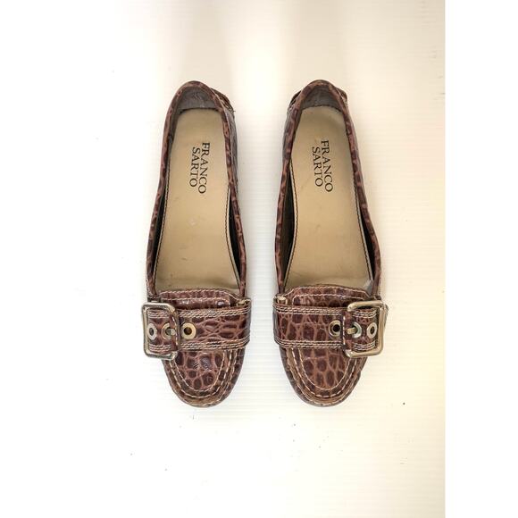Franco Sarto Kody Brown Croc Embossed Leather Buckle Flats Loafer Women’s 6 - Picture 2 of 7